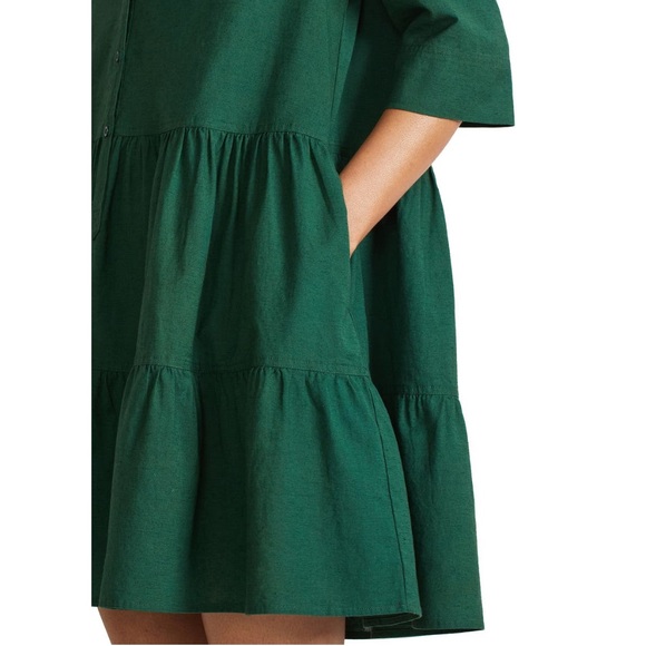 Apiece Apart Organic Cotton Linen Drop Mini Dress NWT Maurino Jadeite Green XL - Picture 14 of 15